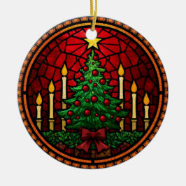 Stained Glass Christmas Tree & Candles セラミックオーナメント
