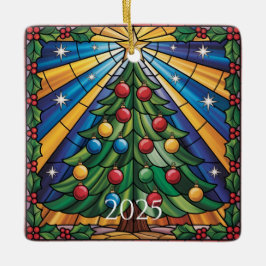 Stained Glass Christmas Tree Design セラミックオーナメント