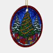 Stained Glass Christmas Tree with Presents セラミックオーナメント (右)