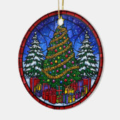 Stained Glass Christmas Tree with Presents セラミックオーナメント (左)