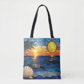 Stained Glass Coastal Sunset Tote Bag トートバッグ (正面)