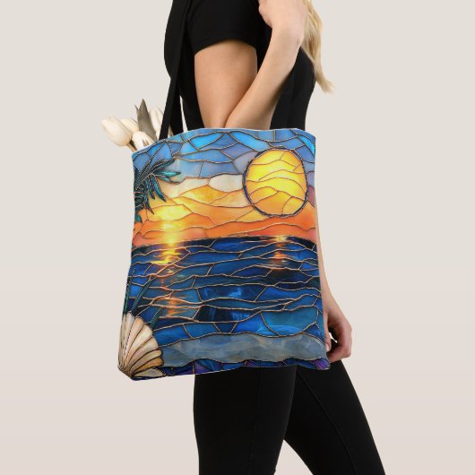 Stained Glass Coastal Sunset Tote Bag トートバッグ (クローズアップ)