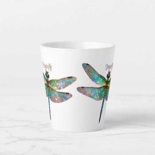 Stained Glass Colorful Dragonfly カフェラテマグ (正面)