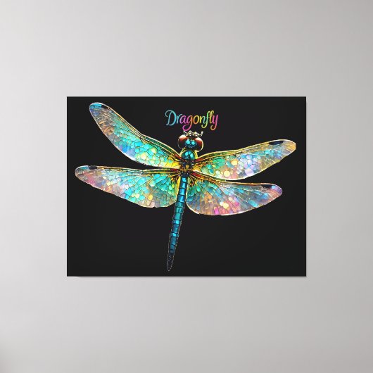 Stained Glass Colorful Dragonfly キャンバスプリント (正面)