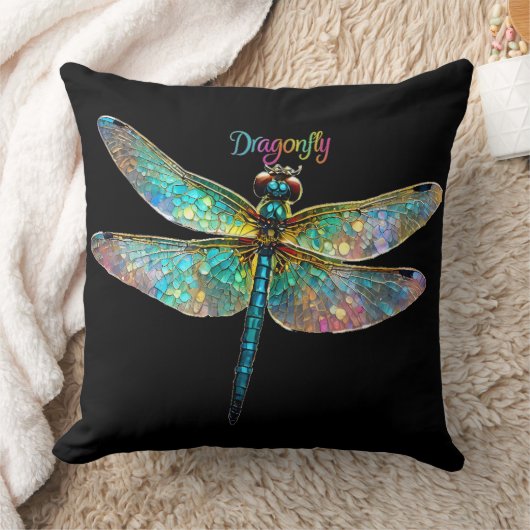 Stained Glass Colorful Dragonfly クッション (ブランケット)