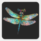 Stained Glass Colorful Dragonfly スクエアシール (正面)
