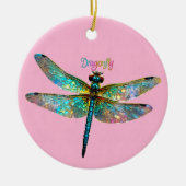 Stained Glass Colorful Dragonfly セラミックオーナメント (正面)
