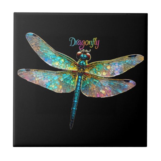Stained Glass Colorful Dragonfly タイル (正面)