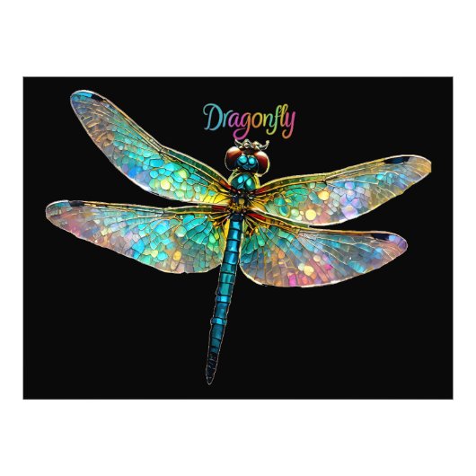 Stained Glass Colorful Dragonfly フォトプリント (正面)