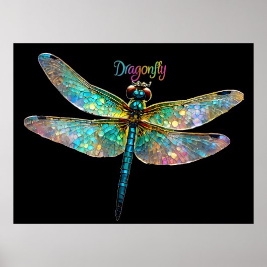 Stained Glass Colorful Dragonfly ポスター (正面)