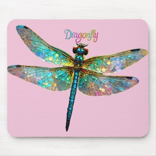 Stained Glass Colorful Dragonfly マウスパッド (正面)