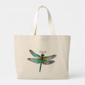 Stained Glass Colorful Dragonfly ラージトートバッグ (裏面)