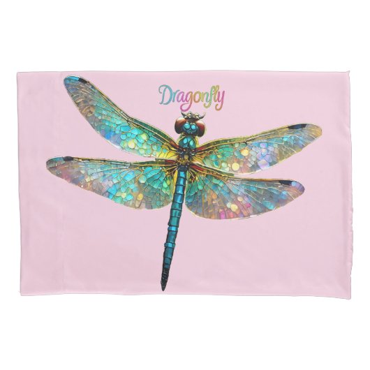 Stained Glass Colorful Dragonfly 枕カバー (正面)