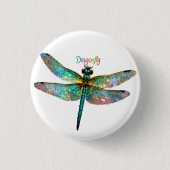 Stained Glass Colorful Dragonfly 缶バッジ (正面)