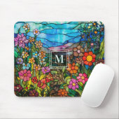 Stained Glass Colorful Floral Monogram Mousepad マウスパッド (マウス)