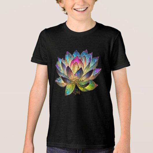 Stained Glass Colorful Lotus Flower トライブレンドＴシャツ (正面)