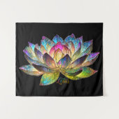 Stained Glass Colorful Lotus Flower on Black タペストリー (正面(横))