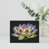 Stained Glass Colorful Lotus Flower on Black ポストカード (スタンド正面)