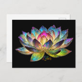 Stained Glass Colorful Lotus Flower on Black ポストカード (正面/裏面)