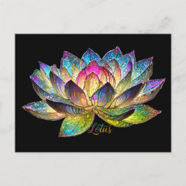 Stained Glass Colorful Lotus Flower on Black ポストカード