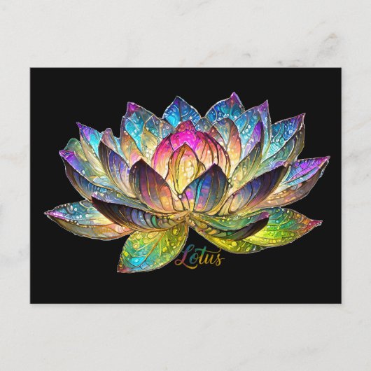 Stained Glass Colorful Lotus Flower on Black ポストカード (正面)