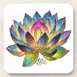 Stained Glass Colorful Lotus Flower on White  コースター