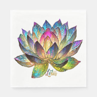 Stained Glass Colorful Lotus Flower on White スタンダードランチョンナプキン