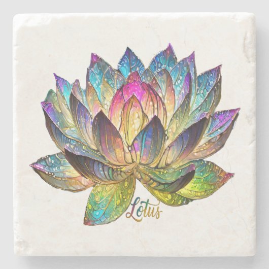Stained Glass Colorful Lotus Flower on White  ストーンコースター (正面)