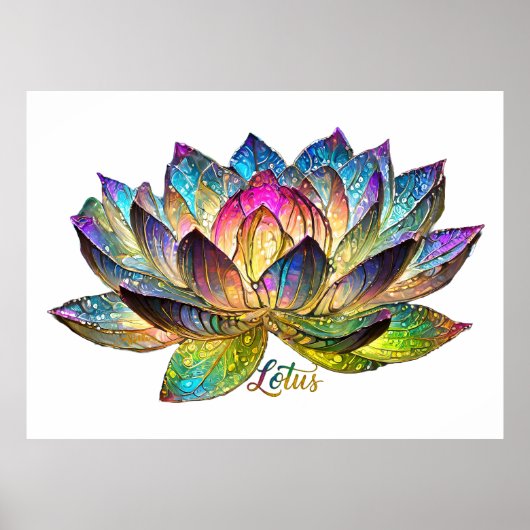 Stained Glass Colorful Lotus Flower on White ポスター (正面)
