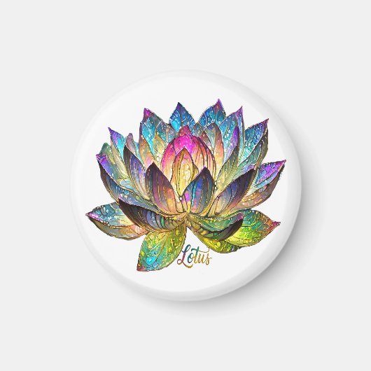 Stained Glass Colorful Lotus Flower on White  マグネット (正面)