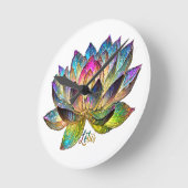 Stained Glass Colorful Lotus Flower on White  ラウンド壁時計 (傾斜)
