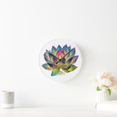 Stained Glass Colorful Lotus Flower on White  ラウンド壁時計 (ホーム)