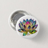 Stained Glass Colorful Lotus Flower on White  缶バッジ (正面&裏面)