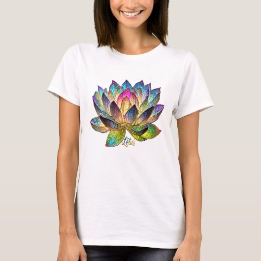 Stained Glass Colorful Lotus Flower Tシャツ (正面)