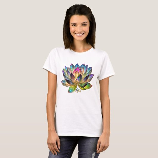 Stained Glass Colorful Lotus Flower Tシャツ (正面フル)