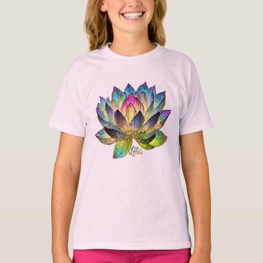 Stained Glass Colorful Lotus Flower  Tシャツ (正面)