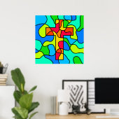 Stained Glass Cross ポスター (ホームオフィス)