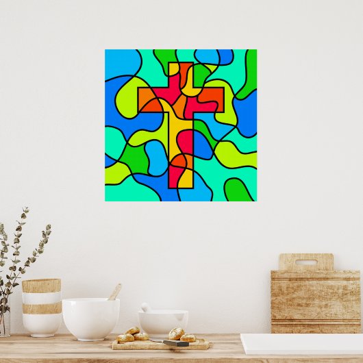Stained Glass Cross ポスター (キッチン)