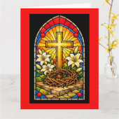 Stained Glass Cross & Lilies カード (黄色い花)