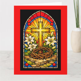 Stained Glass Cross & Lilies カード