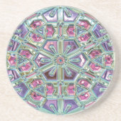 Stained Glass Crystal Gems Pinks Purples Sandstone コースター (正面)