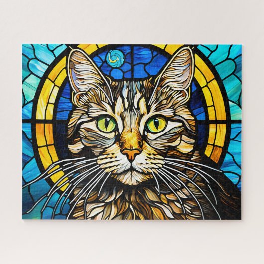 Stained Glass Cute Cat Jigsaw Puzzle ジグソーパズル (横)