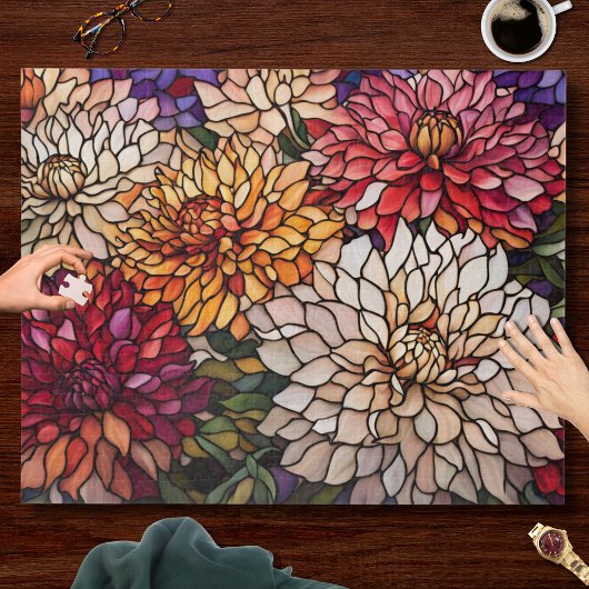 Stained Glass Dahlia Art in Jewel Tones ジグソーパズル
