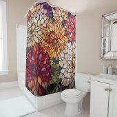 Stained Glass Dahlia Jewel Tone Floral シャワーカーテン (インサイチュ)