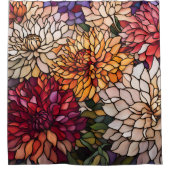 Stained Glass Dahlia Jewel Tone Floral シャワーカーテン (正面)