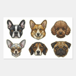 Stained Glass Dog Breed Portraits part 1 長方形シール