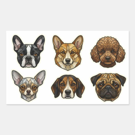 Stained Glass Dog Breed Portraits part 1 長方形シール (正面)