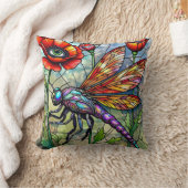 Stained Glass Dragonfly Poppies Unique Eye Art  クッション (ブランケット)