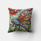 Stained Glass Dragonfly Poppies Unique Eye Art  クッション (裏面)