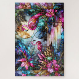 Stained Glass Flamingo Moon Garden ジグソーパズル